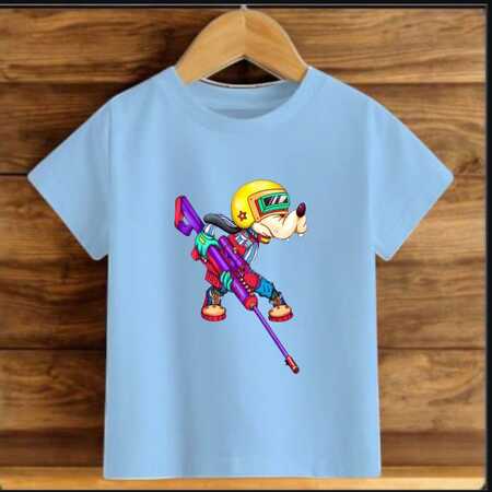 Çocuk Mavi Pamuklu Baskili T-shirt